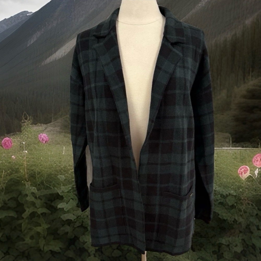 NWT Anne Klein Blackwatch Plaid Sweater Blazer M Unstructured Old Money Preppy